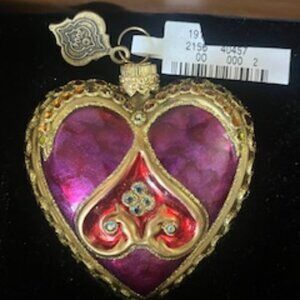 Jay Strongwater hand painted glass heart ornament with Swarovski crystals